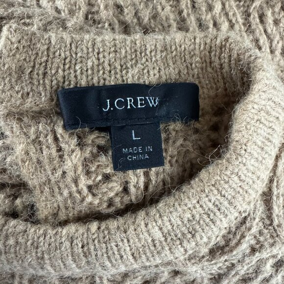 J. Crew Balloon Sleeve Cable Knit Sweater Large Alpaca Blend Tan FS-1431 - Picture 8 of 11